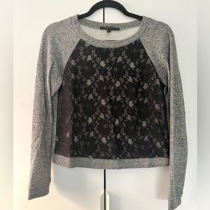 BCBG Max Azria Black Lace Cropped Gray Sweatshirt XS